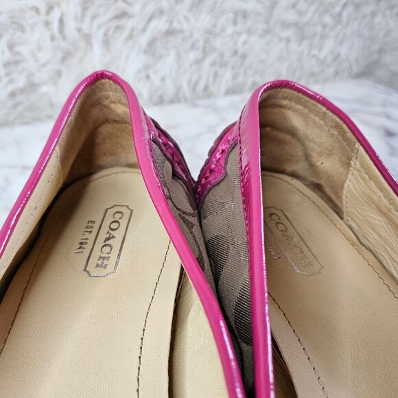 Coach F2070/J09 Women's Hellen Pink Patent Leather Trim Signature Canvas Flat7.5 - Picture 9 of 9